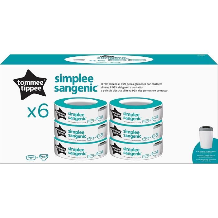 Recharges pour Poubelle à Couches SIMPLEE Sangenic x6 Tommee Tippee 43335672 