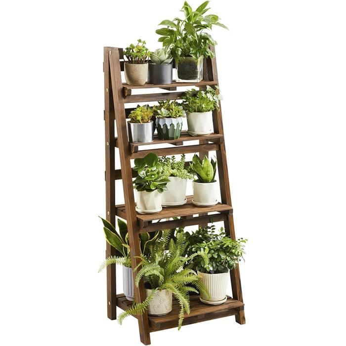 Étagère à Fleurs En Bois - Porte Plante Bois 5 Tablettes Bois Sapin