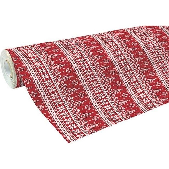 Gros rouleau papier cadeau 50m ALLIANCE rouge sapins scandinaves