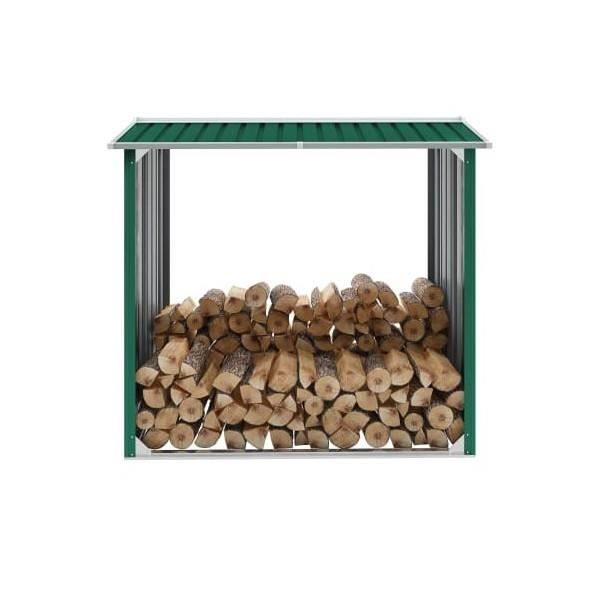 Abri de stockage de bois - Acier galvanisé - 172x91x154 cm - Vert - Toit plat - 2m²