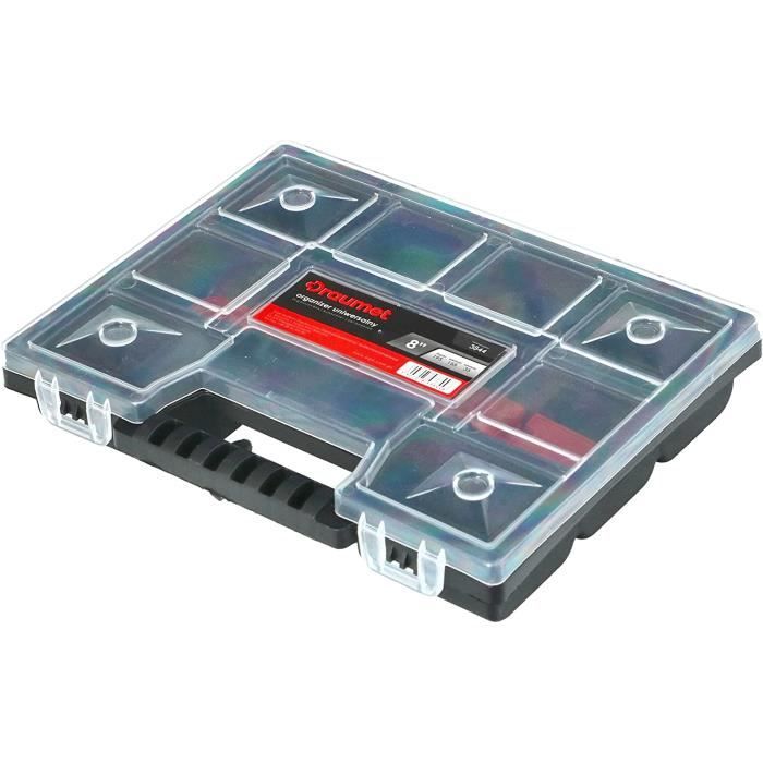 QoTang Organisateur De Caisse,Boite Rangement Cable Organisateur De Câbles Boîte De Rangement Avec 8 Compartiments Amovible,pour Stockage Bureau, Maison 26x18x5,5 Cm