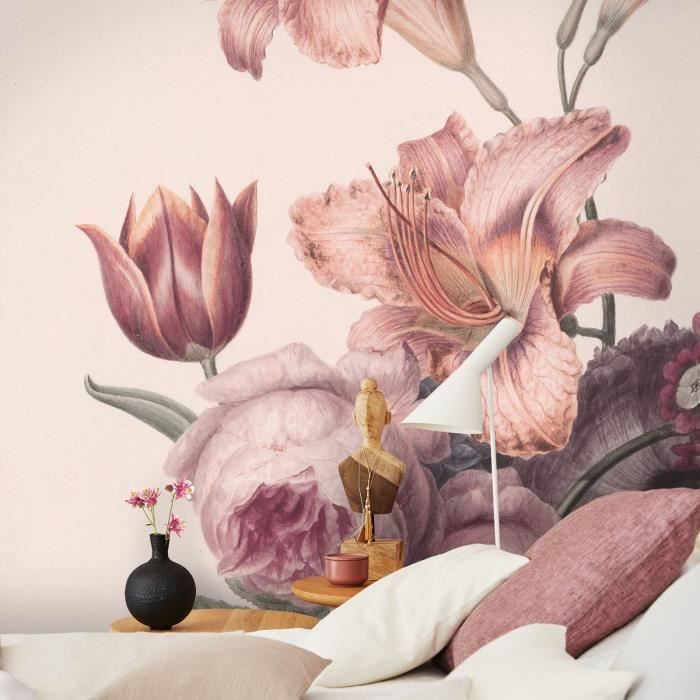Papier peint panoramique intissé Floraison Camaïeu 200 x 280cm Rose