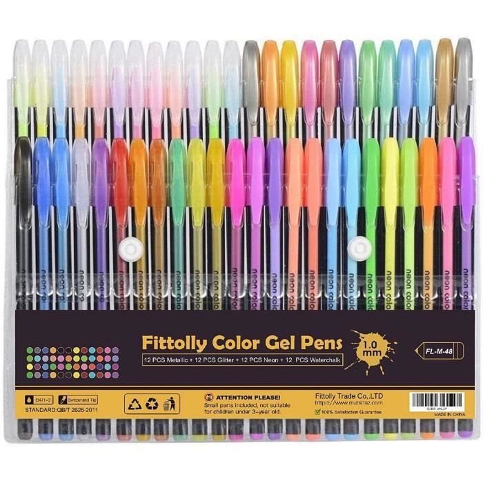 48 stylos à encre gel de couleur - Ensemble de stylos à encre gel pour  colorier, dessiner et écrire - Pointe 1,0 mm - Cdiscount Beaux-Arts et  Loisirs créatifs