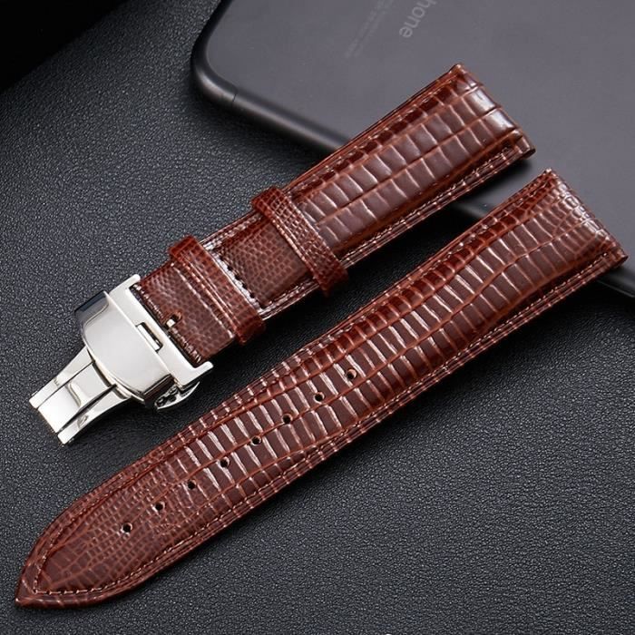 Bracelet De Montre Vintage En Cuir De Lézard – Anses Soudées 14 Mm – Classique Et Authentique
