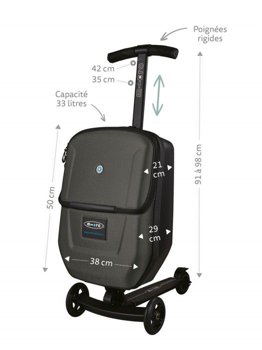 Valise trottinette 2 en 1 Micro Luggage 3.0 - Souple, Noir, Enfant, Roller, 48h