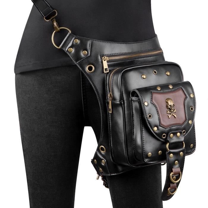 Sac Banane Gothique Steampunk – Faux Cuir, Multifonctionnel, Sangle Réglable, Noir – Pour Ville, Vélo, Randonnée, Camping