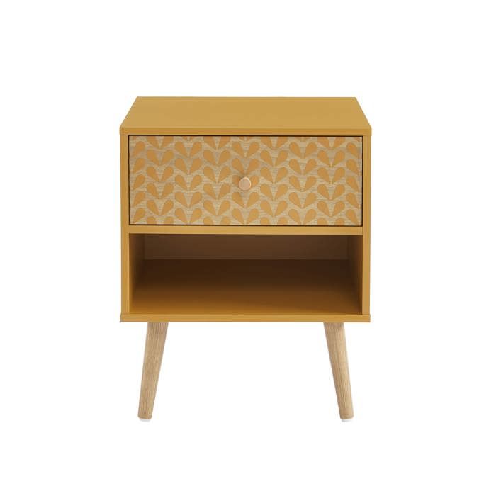 BAÏTA Table De Chevet SIXTINE Bleu Canard Et Cannage Rotin - Meuble Design Avec Tiroir