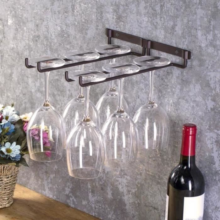 Support Sous Armoire Pour Verres à Pied - En Métal Doré, Dimensions 34.5 X 28 X 5.5 Cm, Pour Cuisine Ou Bar