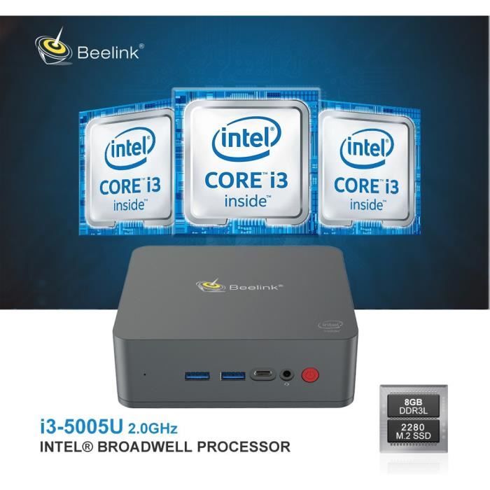 Top achat Ordinateur de bureau Beelink U55 Mini PC - Windows 10 - RAM 8 Go + 256 Go SSD - 2,4G + 5,8G WiFi - Noir pas cher