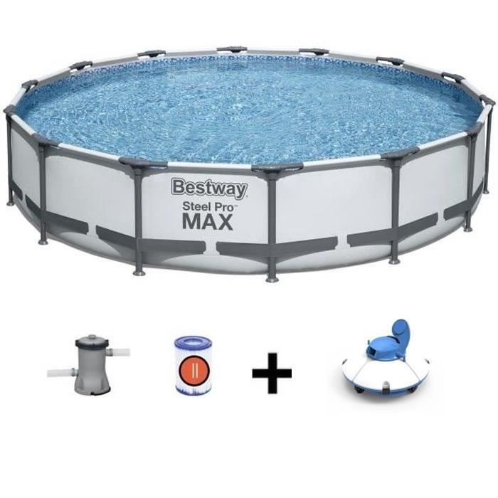 Kit Piscine hors sol tubulaire BESTWAY - Steel Pro Max™ - 427 x 84 cm - Ronde + Robot aspirateur Fri