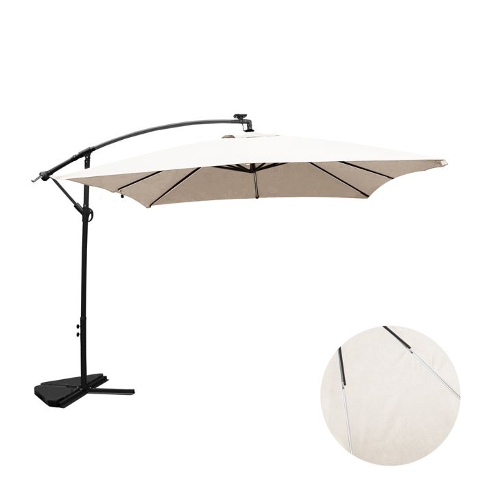 SOLENZARA - Néon écru : parasol LED déporté 3x3m
