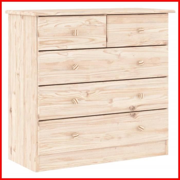 Commode - CUQUE - ALTA - Bois massif de pin - 5 tiroirs - 77x35x73 cm
