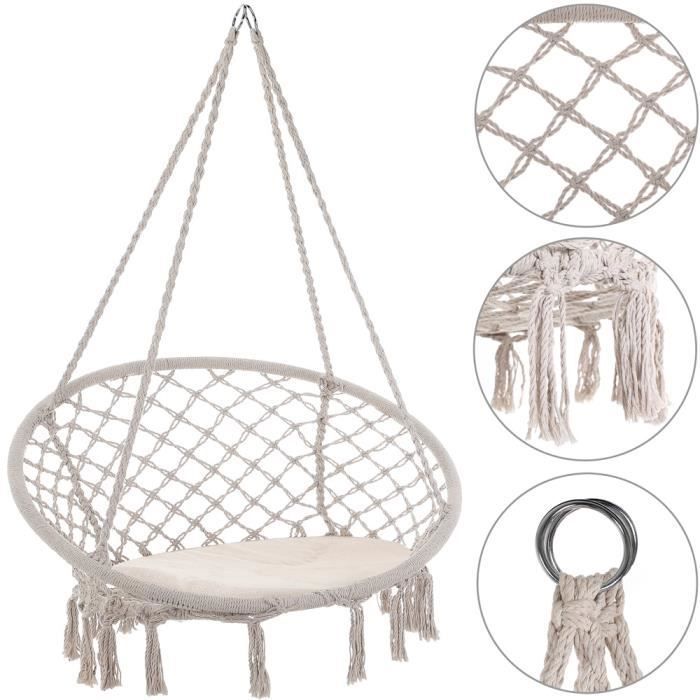 Casa.Pro - Siège Rond Hamac Chaise Suspendue à Franges Jusqu'à 150kg avec 4  Cordes d'Attache pour Intérieur Extérieur Diamètre d'Assise 60cm Crème  [casa.pro] - Hamac - Rue du Commerce