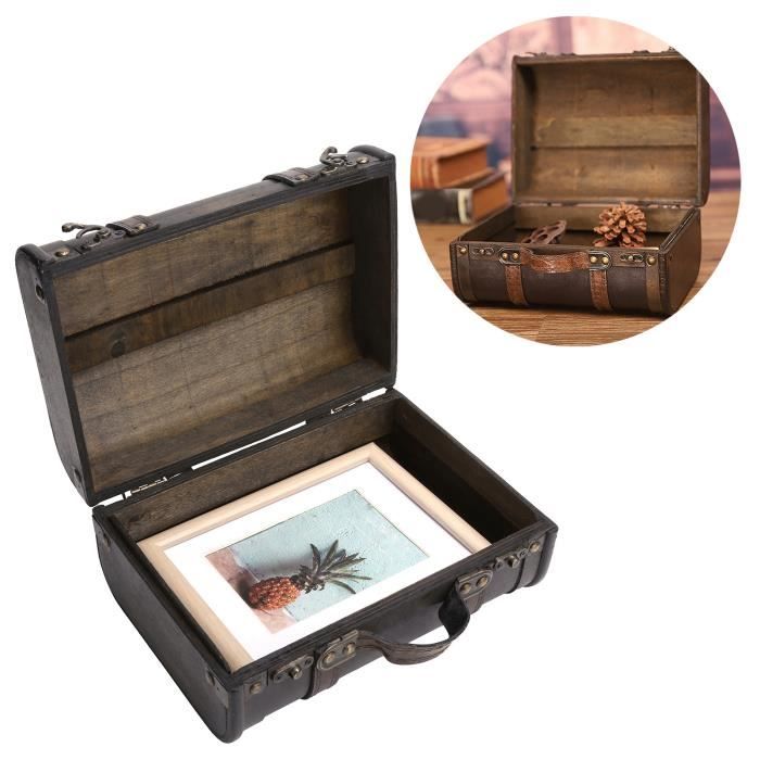 Valise En Bois Vintage – Coffre Au Trésor Décoratif 38x23x13,5 Cm – Pour Rangement Livres, Bijoux, Souvenirs – Style Ancien - 7