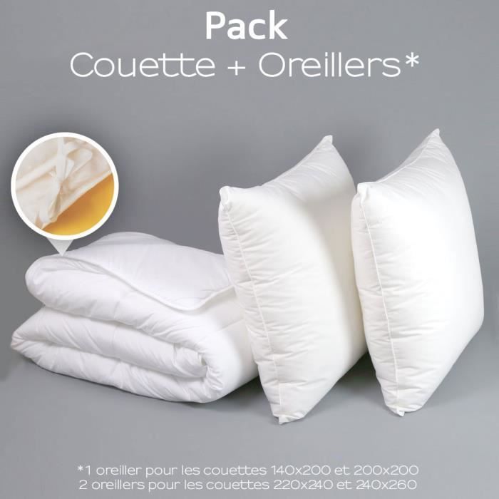 DODO - Pack spécial couette 4 Saisons + oreiller(s) 60/60 Medium Protection Active 140x200 cm Blanc