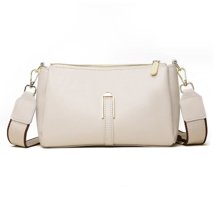 Sac a Main Sac Bandouliere Femme Petit Cuir avec 3 8 cm Longue Reglables Bandouliere Beige