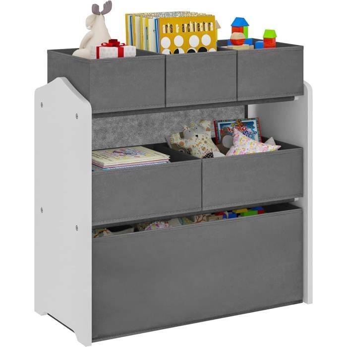 Meuble de Rangement pour Chambre d’Enfant avec 6 Boîtes Amovibles Étagère Blanche avec Coffres à Jouets Gris 63x30x60cm 0023ETSJ
