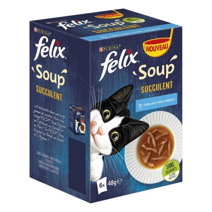 LOT DE 4 - FELIX - Soup Succulent Cabillaud Thon Soupe pour chat - paquet de 6 sachets de 48 g