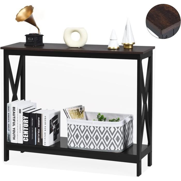 GIANTEX Console Meuble Entrée à 2 Étages de Rangement,Table d’Appoint,Table d’Entrée/Salon/Chambre,100x30x80 CM,Grain de Bois Noir