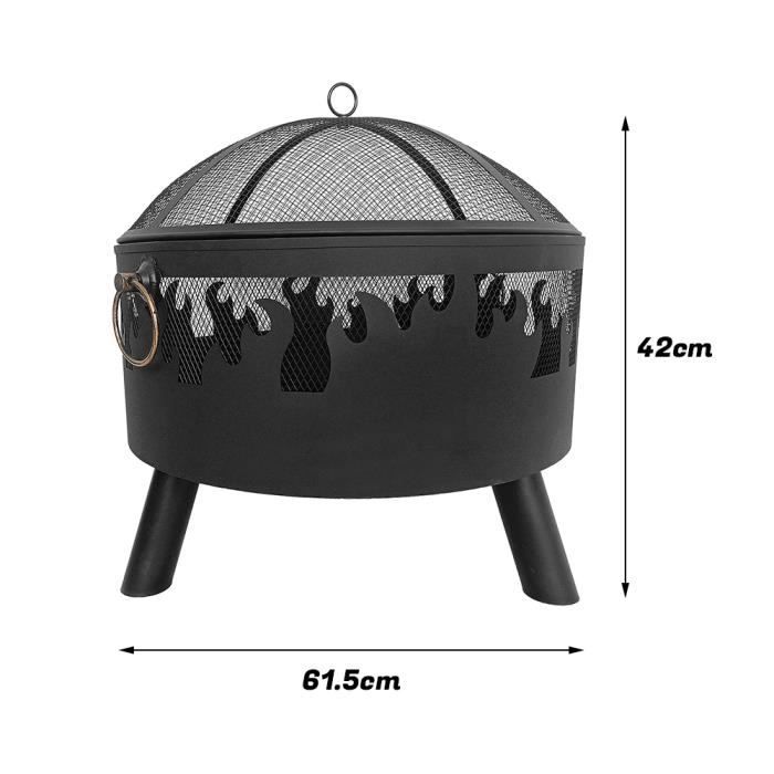Brasero VOUNOT Extérieur 60 Cm - Acier Noir - Foyer De Chaleur - NEUF