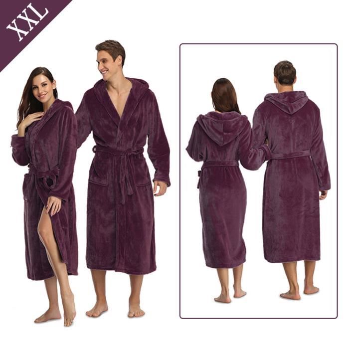 JANZDIYS Peignoir de Bain pour Femme et Homme,2XL,Peignoir en Flanelle,Peignoir de Bain à Capuche,Pyjama Doux et Chaud,Cadeau Noël