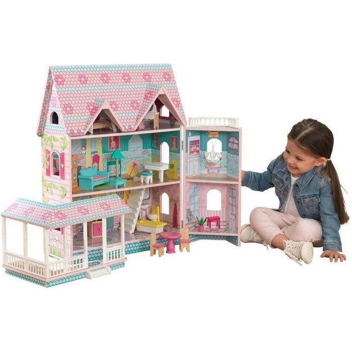 KidKraft - Maison de poupées Abbey Manor en bois avec 18 accessoires inclus
