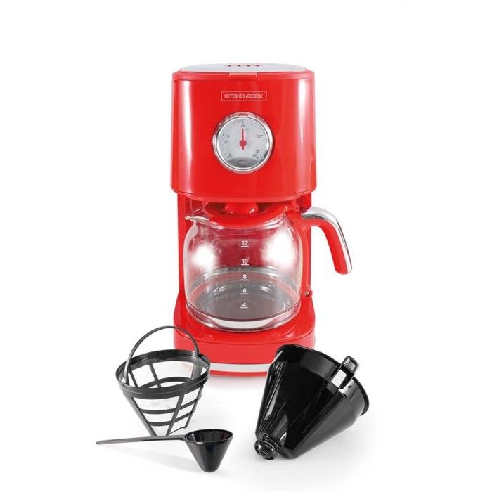 KITCHENCOOK Cafeti&egrave;re Style R&eacute;tro Avec Filtre Nylon R&eacute;utilisable Retro Coffee Rouge