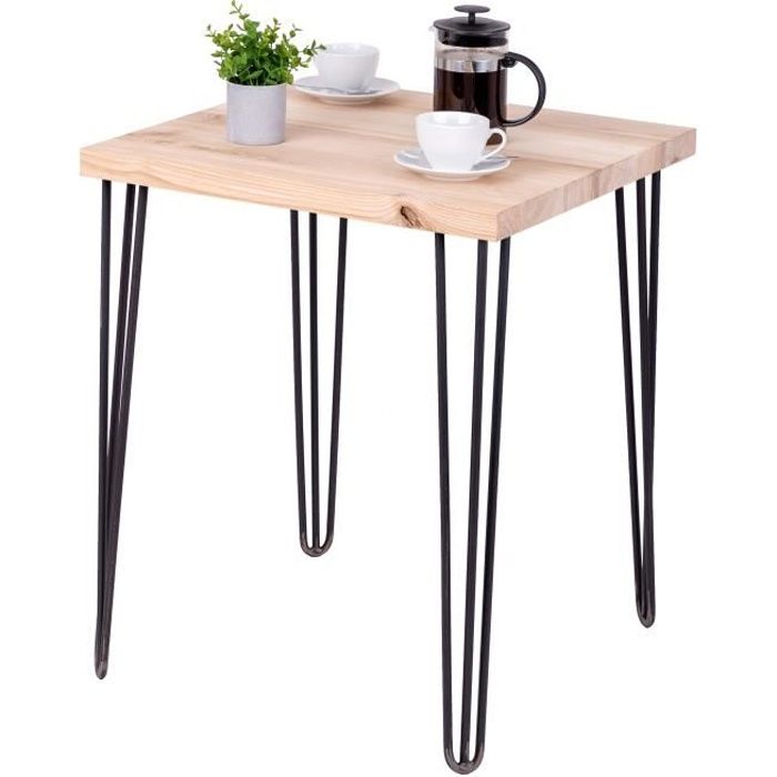 lamo manufaktur table haute de cuisine - mange debout - table de bar - 60x60x76 cm - acier brut - modèle creative - frêne sévère
