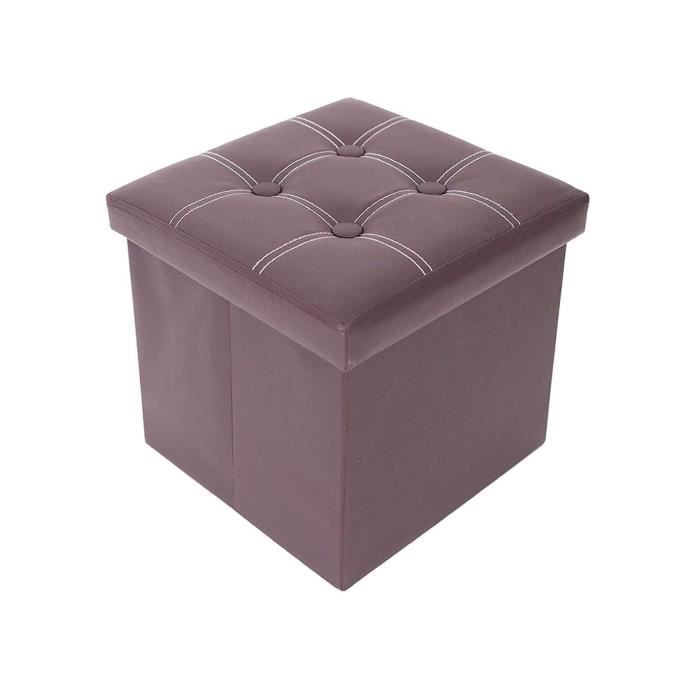 pouf tabouret boîte de rangement contemporain - mobili rebecca - marron - simili - bois - 30x30x30