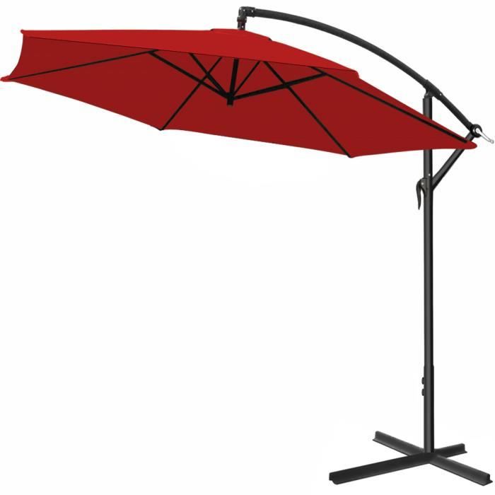 KINGSLEEVE® Parasol déporté Ø 300 cm inclinable rouge Parasol en aluminium avec manivelle Protection UV 30+ jardin