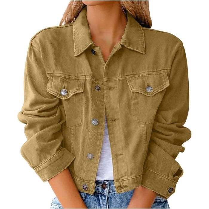 BLOUSON PERFECTO BOMBER Veste Jean Femme Mode Manteau en Denim