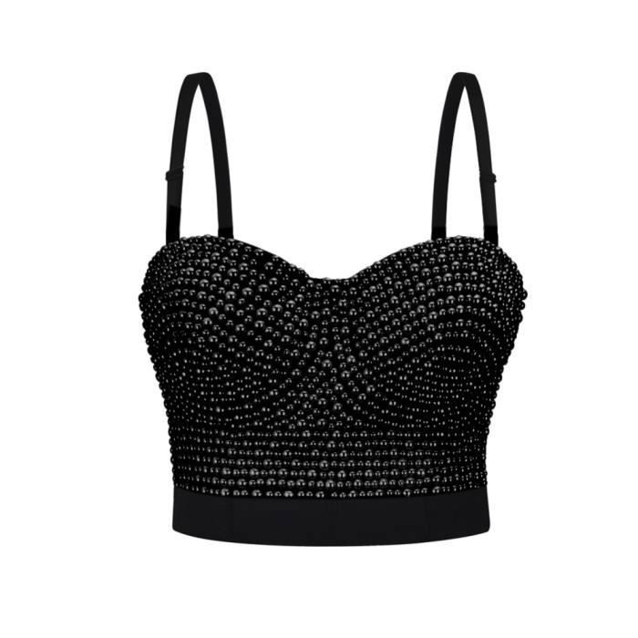 Bretelles De Soutien-gorge Décoratives Réglables - Noir Et Argent Avec Perles - Taille Unique