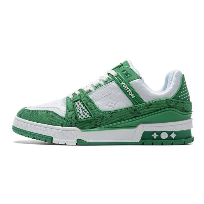Baskets AUTREMENT Louis Vuitton Trainer Sneaker Low Blanc vert Cuir Mixte Blanc vert Cdiscount Chaussures