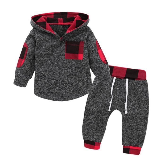 Tout Petit Enfant Pour Bebe Garcons Filles Plaid Pull Avec Capuche Hauts Pantalons Tenues Set Gris Gris Achat Vente Ensemble De Vetements Cdiscount