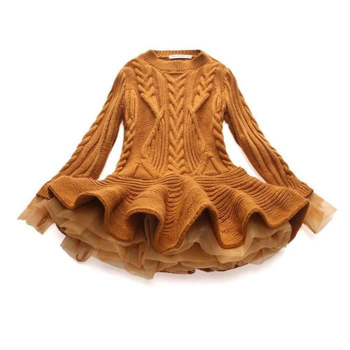 Enfant En Bas Age Enfants Bebe Filles Pull Tricote Robe Au Crochet D Hiver Avec Pull En Tulle Marron Marron Cdiscount Pret A Porter