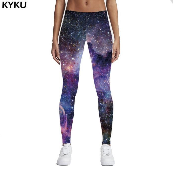 Leggings de Fitness imprime 3D Galaxy KYKU Slim Taille haute Femme Blanc Cdiscount Pret a Porter