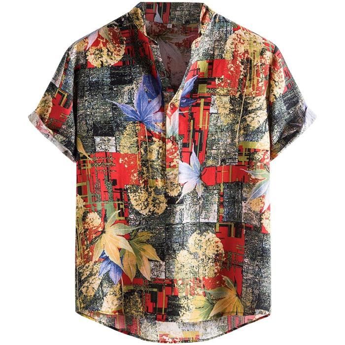 Pas Cher Hawaïenne Fleurs Chemise Homme Courtes Funky Casual Manches Plage Hawaienne Été Hommes Vacances ete Imprimé Button Down Imprimer Palmiers Poche-Avant Tops Blouse Manche Courte Chemises