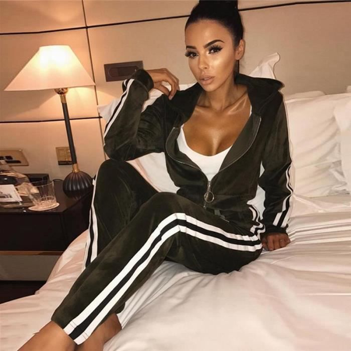 Survêtement Velours Femme 2 Pièces Sweat à Capuche Et Pantalon - Ensemble Loungewear Jogging Décontracté