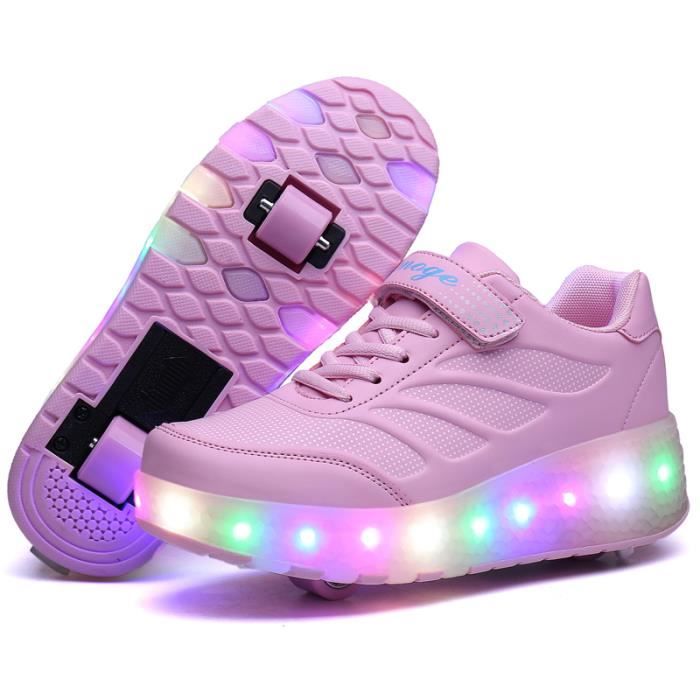 Unisex Enfants LED Doubles roulettes Bouton Poussoir Ajustable Inline Skates Baskets Chaussures de Multisports Outdoor Course Sneakers 