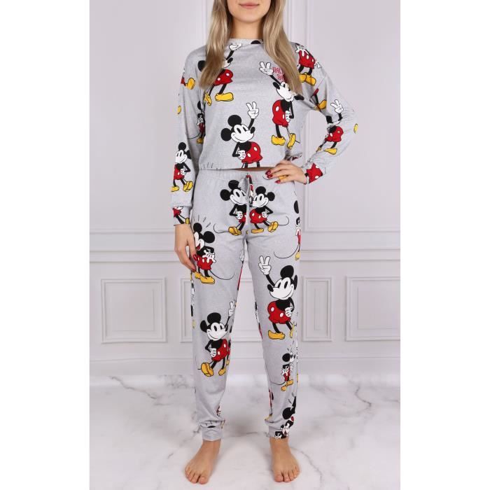 DISNEY Pyjama femme Mickey Mouse, manches longues, gris Gris