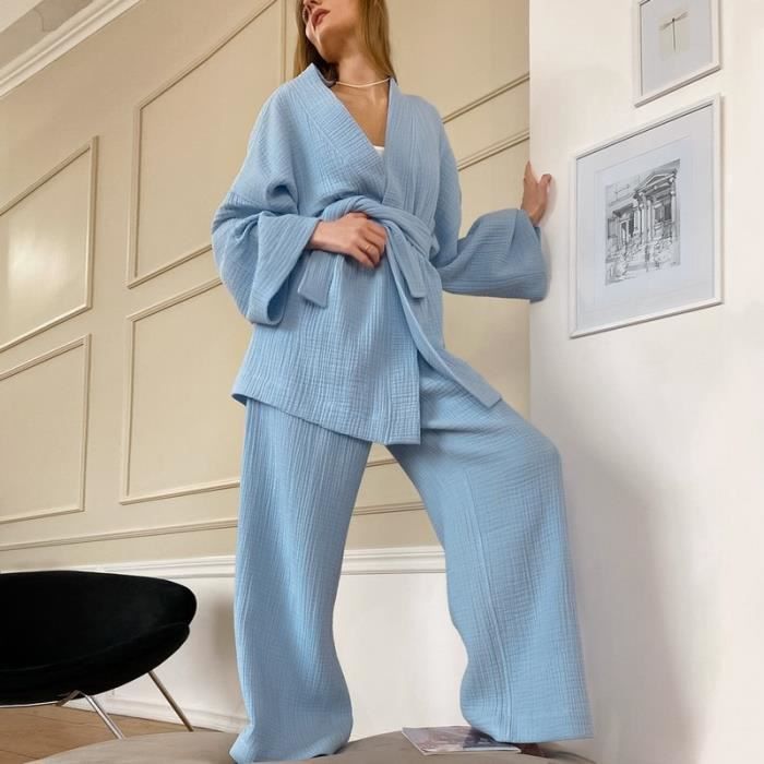 Pyjama femme 100% coton VITATA Haut à manches longues