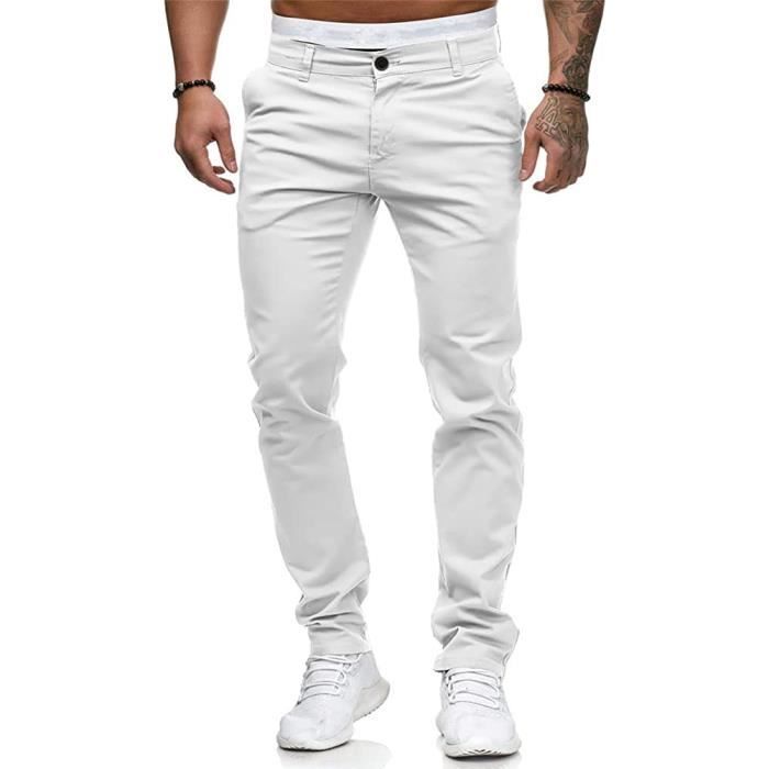 Hommes Chino Pantalon Slim Fit Pantalons Moulants Casual Élastique Pantalon Business Pantalon Blanc