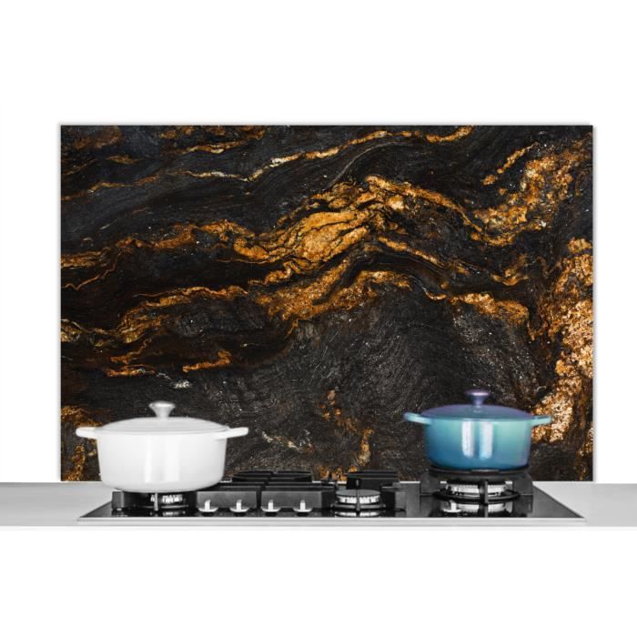 Crédence Cuisine Aluminium Adhésivé MELANIE - Noir - Fond De Hotte L90 X H70 Cm Maison Danae 86825017