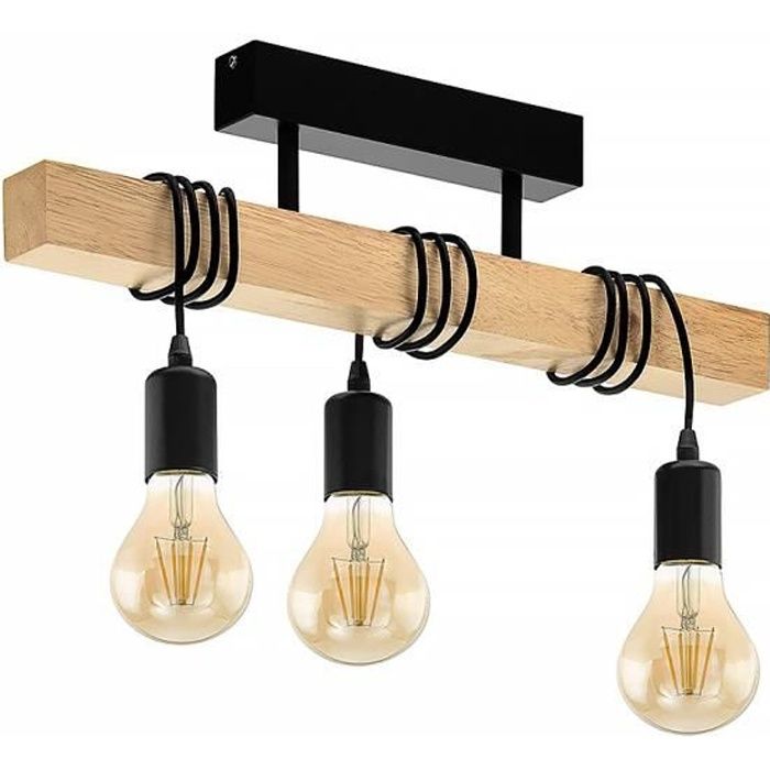 Lustre en bois de style industriel rétro-3 têtes-en boîte-sans ampoule
