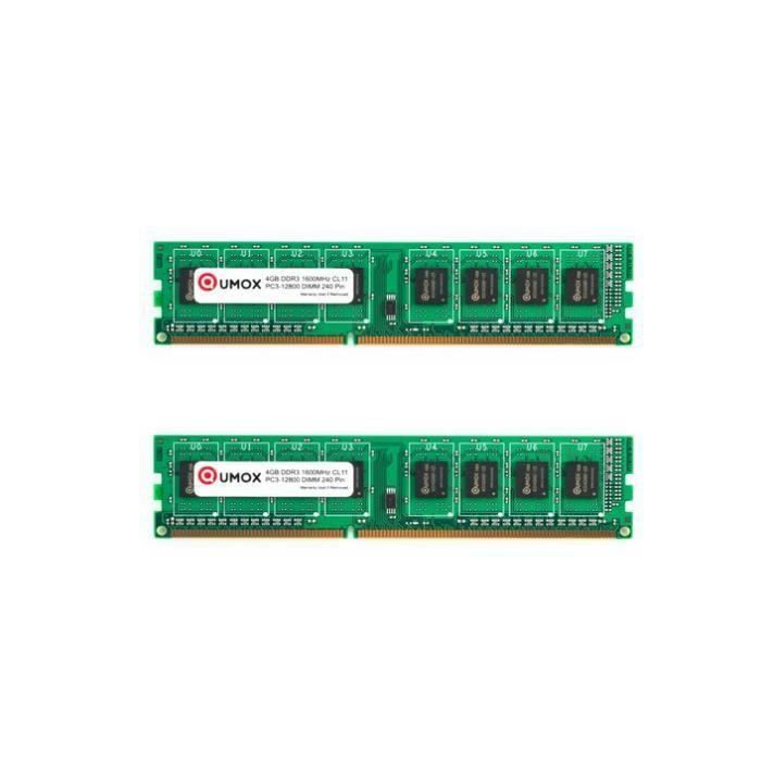 Achat Memoire PC QUMOX 8 Go (2x 4 Go) DDR3 PC3-12800 1600MHz 1600 (240 broches) DIMM mémoire pour ordinateur de bureau pas cher