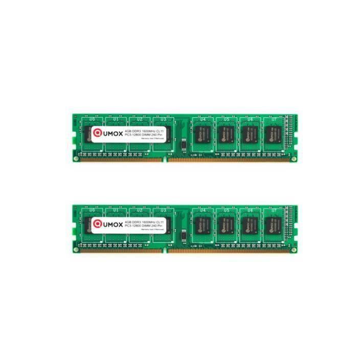 Mémoire RAM Crucial DDR3 8 Go (2x4 Go) 1600 MHz - Pour PC Bureau, 1.35V, Garantie à Vie