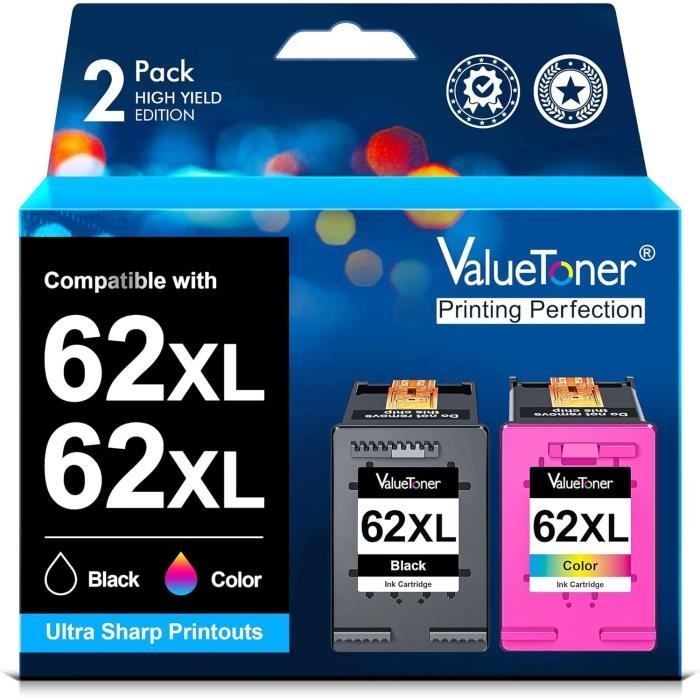2-Pack Ninjatoner Remanufactured Black 62XL Ink Cartridges For HP ENVY & OfficeJet Printers (62 / 62XL) - View #3