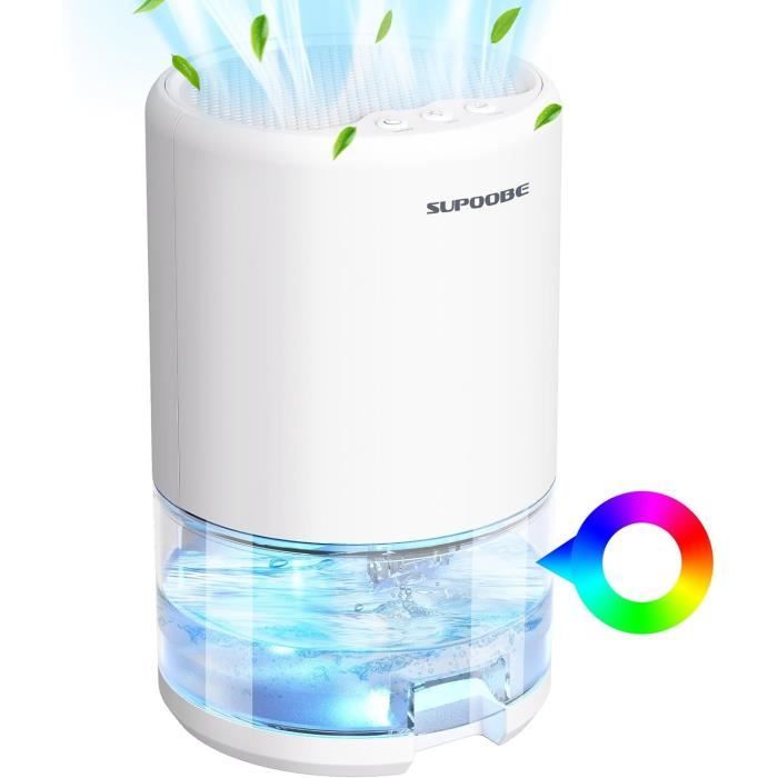 Déshumidificateur Powate 1000ml - Absorbe L'humidité Silencieusement Pour Chambre, Salle De Bain Et Armoire | Arrêt Automatique | LED Multicolores