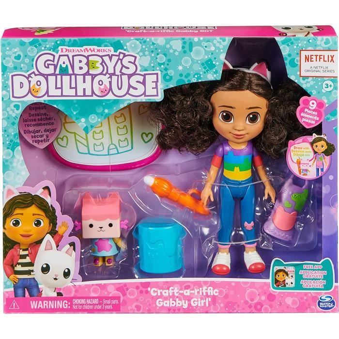 Spin Master 6064228 Gabby's Dollhouse Poupées de bricolage Gabby Deluxe et accessoires avec pad à eau et crayon pinceau à eau