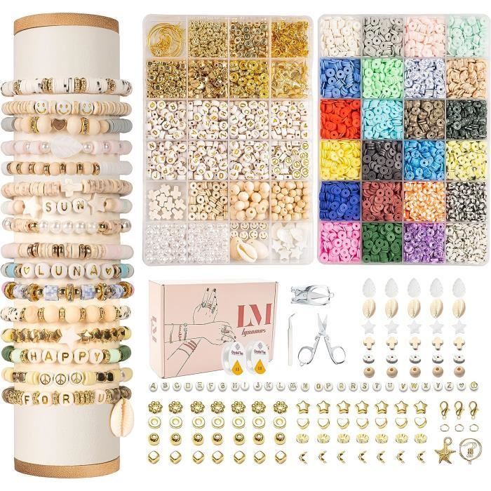 Fozcmisw Kit De Perles Bijoux – 2600+ Perles 16 Couleurs – Plateau Tourneur – Dès 6 Ans